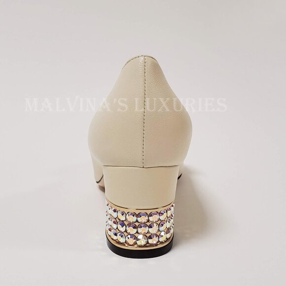 GUCCI SHOES MADELYN PUMPS CRYSTAL G BUCKLE LEATHER sz IT 37.5 US 7.5 - Picture 7 of 12